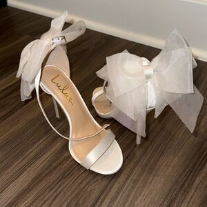 Bow white bridal heels